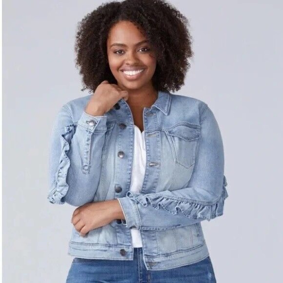 Lane Bryant Jackets & Blazers - Lane Bryant Ruffled Denim Jean Jacket Blue Light Wash Womens Plus Size 24 H14229